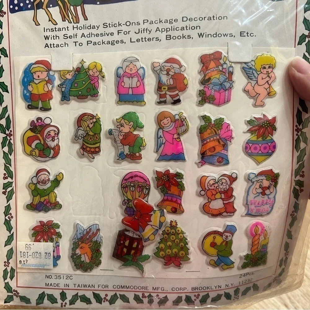 Vintage Vinyl Puffy Stickers NEW Christmas Angel Santa Claus